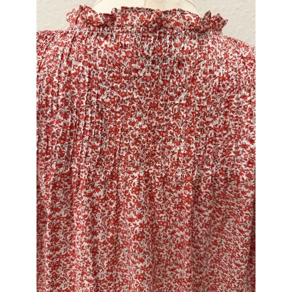 J.Crew Liberty Fabric Red Floral Cotton Blouse Ruffle Neck 10 Cottagecore - Picture 3 of 9
